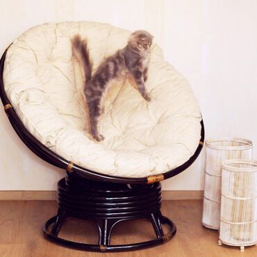Кресло-качалка плетёное из ротанга «Папасан» (Papasan 23/01B Antique brown античный чёрно-коричневый) + Подушка (экошерсть коричневая) в Санкт-Петербурге фото покупателя №3